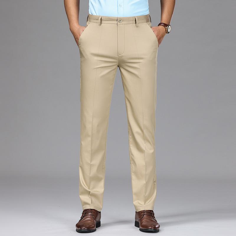 Men's Business Casual Trousers Modal Ice Drape Elastic Waist High Waist Small Straight Tube Men's Casual Pants