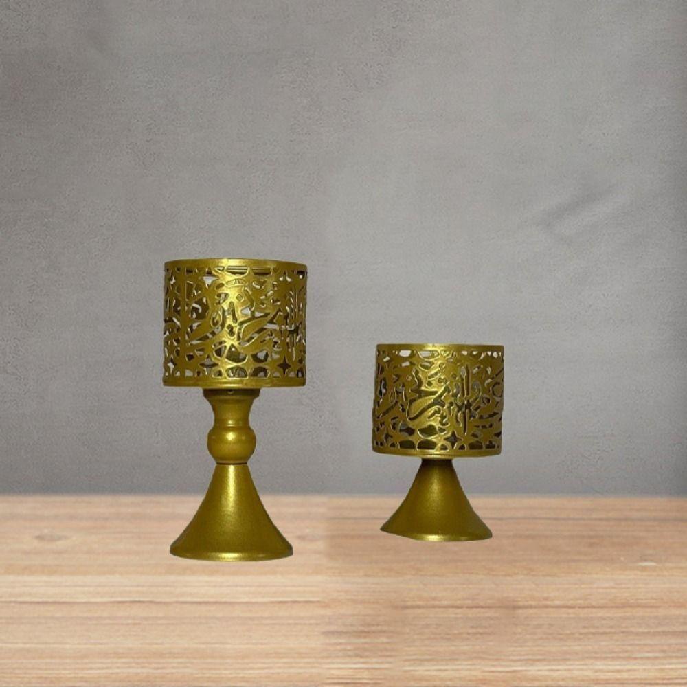 2Pcs/set Pedestal Base Iron Hollow Candle Cup Retro Design Round Candle Stands Atmosphere Decor