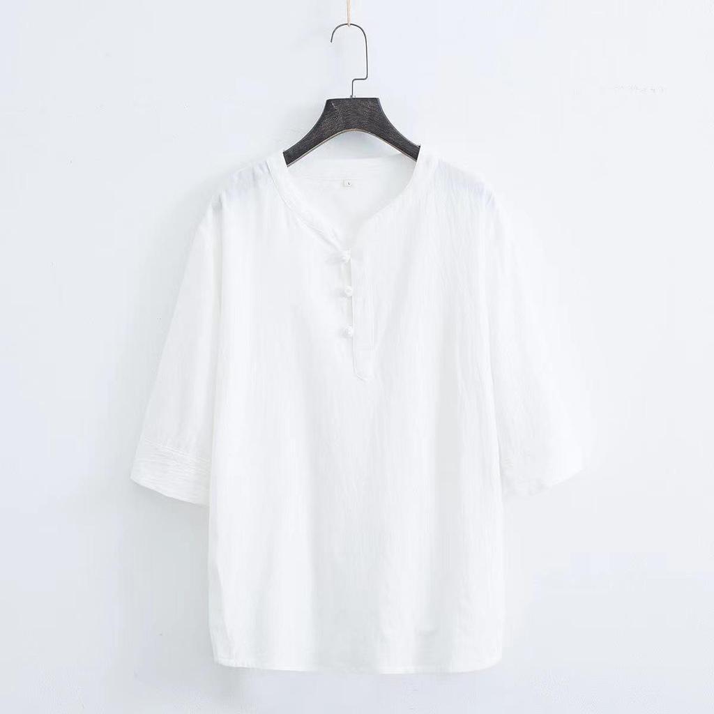 Мужской летний хлопково-льняной комплект в китайском стиле с застежками-лягушками и рукавами три четверти