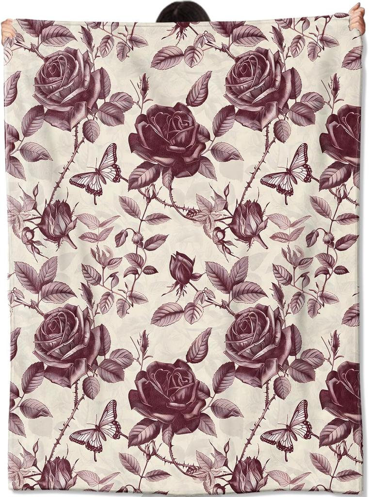 Romantic Rose Floral Blanket For Valentine's Day Gift Soft Flower Fleece Blanket for Bed Sofa Couch Chair Outdoor Travel Camping