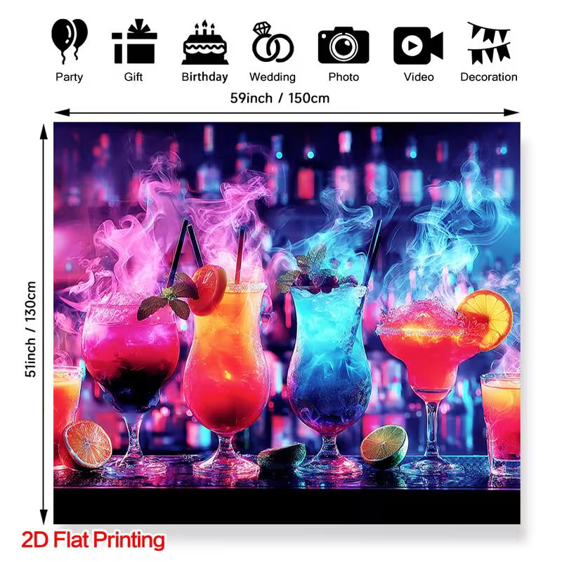 2D Colorful Cocktails Neon Bar Photo Background Banner