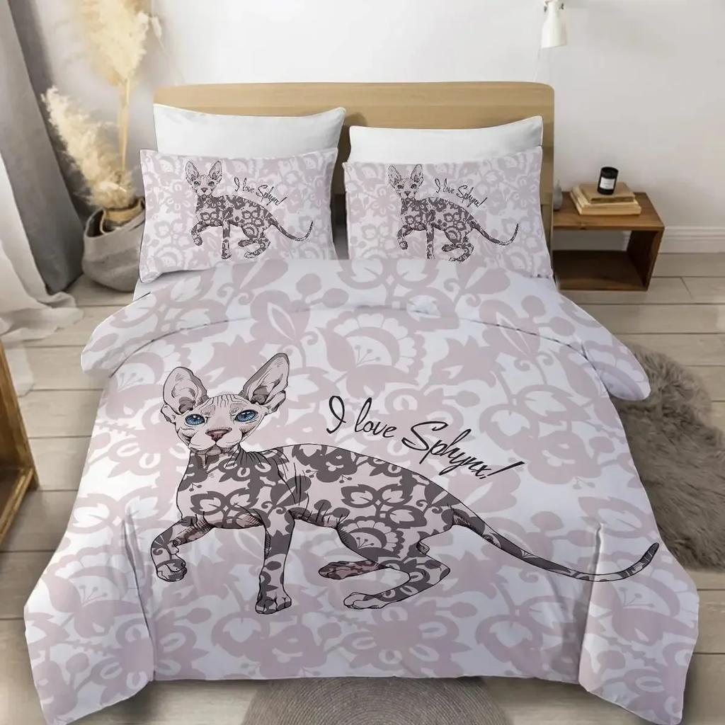 Cats Grey And White Cats Comfortable Duvet Quilt Cover Pillowcase Bedding Set Children Bedroom Decoration Home Textile