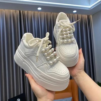 Мода Горячая Распродажа 2024 Белая Обувь Женская На шнуровке из ПУ кожи На танкетке Туфли на высоком каблуке Женские Дышащие Массивная платформа Модные Кроссовки