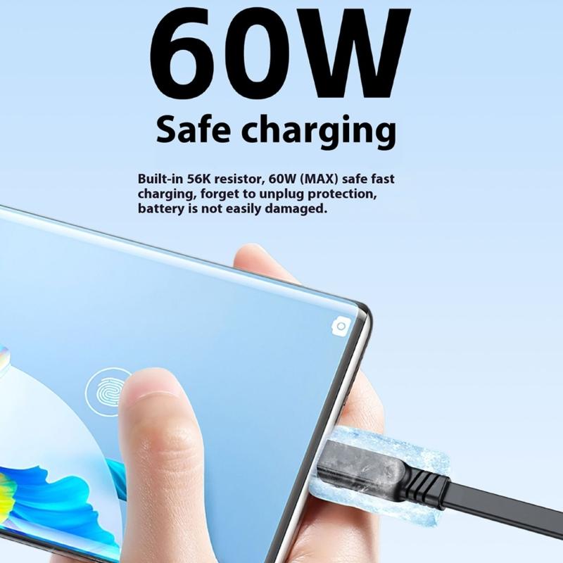 Быстрый USB Type C Кабель для Зарядки 10 Гбит/с Передача Данных 60 Вт Быстрая Зарядка Гибкий Дизайн Для Мобильных Устройств