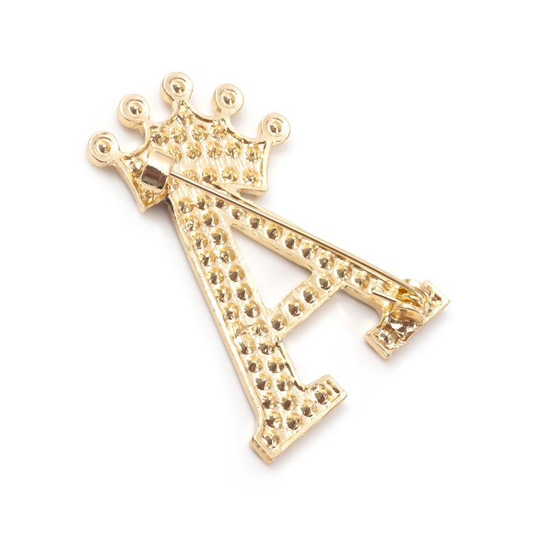 Fashion Crown 26 Initial Letters A To Z Rhinestone Brooches For Women Coat Dress Lapel Collar Pin Jewelry Accessries