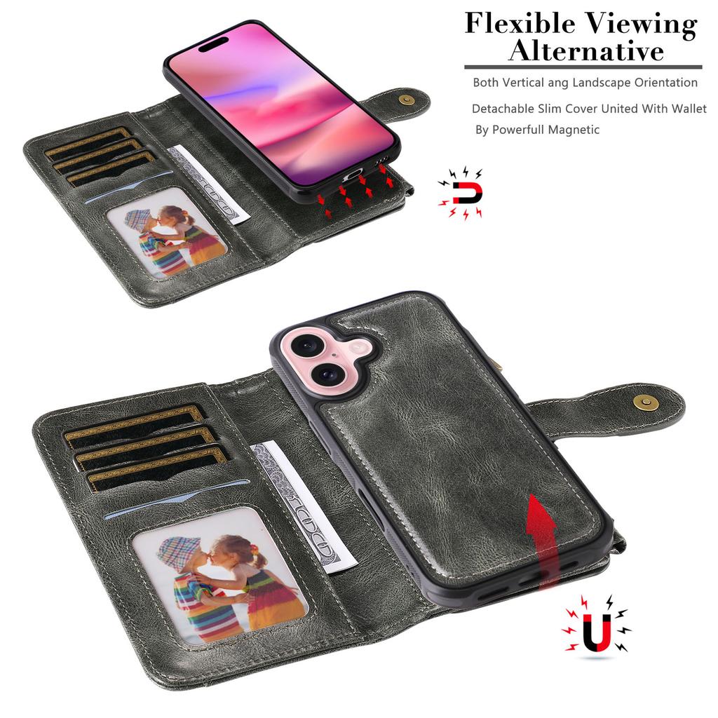 Чехол для телефона iPhone 17 из ПУ кожи, кошелек на молнии, съемная крышка