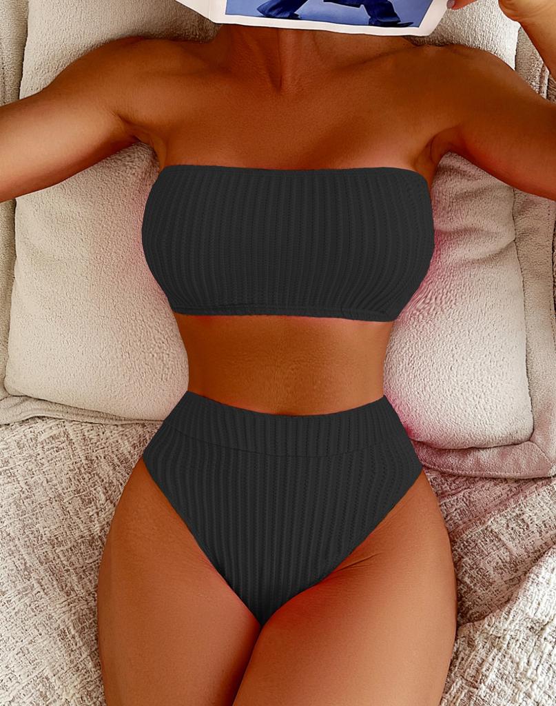 Женский купальник, однотонный, без бретелек, с завязками на спине, с высокой талией, с разрезом, купальник-бикини, пляжная одежда, купальные костюмы