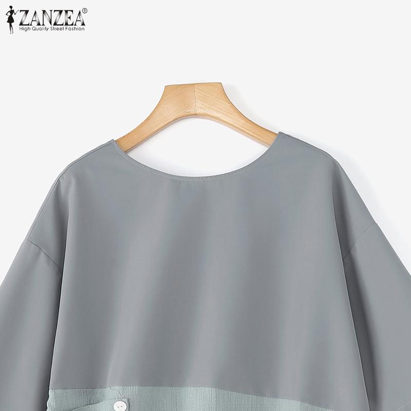 ZANZEA Женская повседневная летняя блузка с круглым вырезом и рукавом 3/4