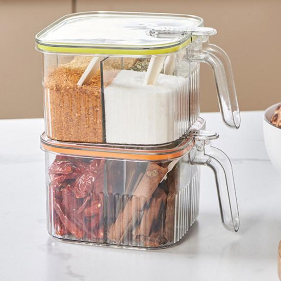 1 комплект, коробка для приправ, 4 отделения, контейнер для специй, приправ с ложкой, многофункциональная коробка для хранения для домашней кухни