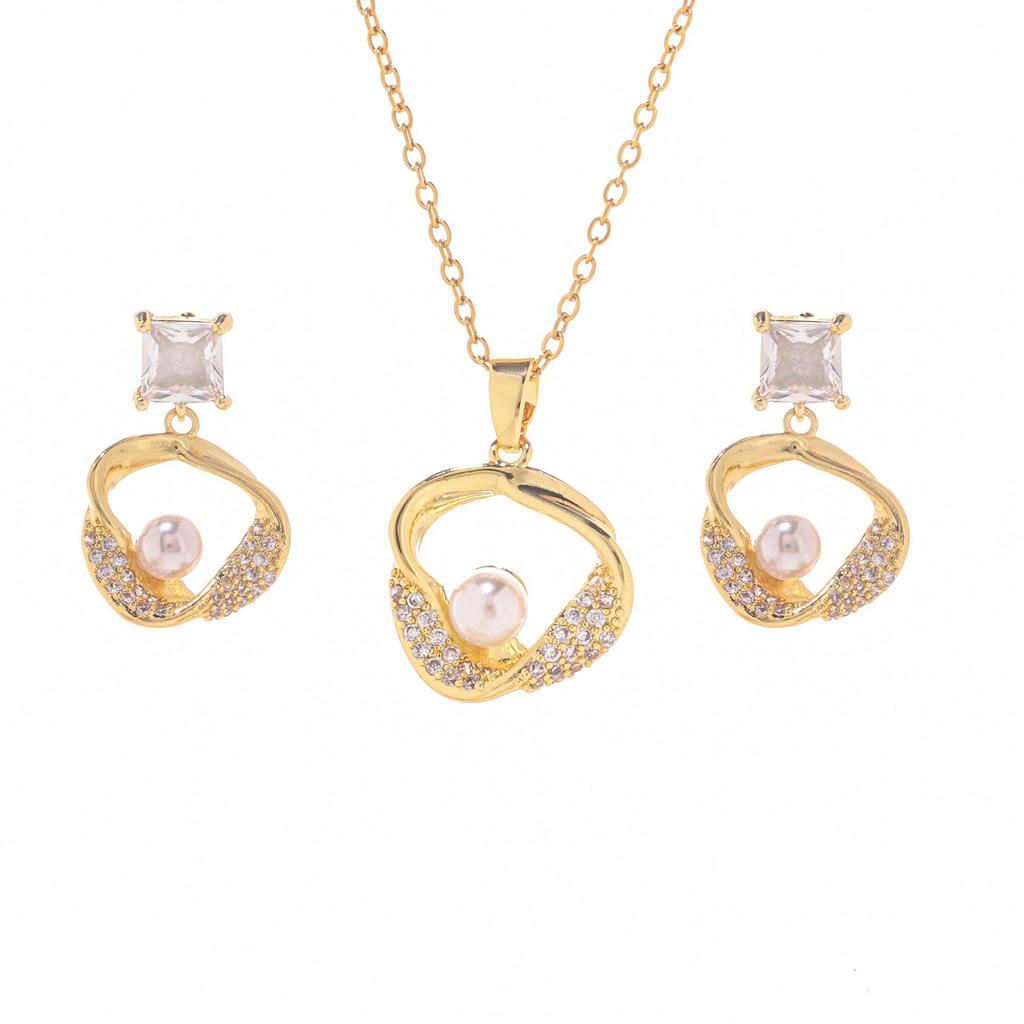 Ожерелье из титановой стали с французским кругом, женский высококачественный персонализированный универсальный комплект ювелирных изделий с микро-инкрустацией цирконием и жемчугом