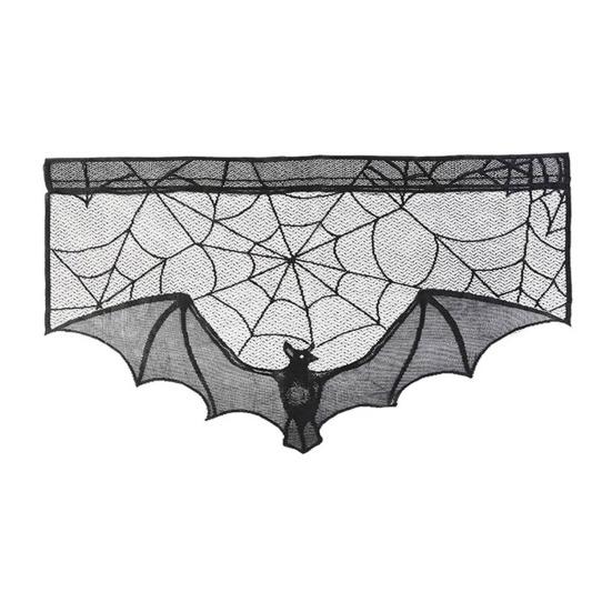 Halloween Tablecloth Decoration Black Lace Table Runner Round Spider Cobweb Table Cover Fireplace Mantel Scarf Lampshade Bat Wall Stickers for