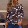 Women's Fashionable Casual Round Neck T-Shirt With Floral Print And Three-Quarter Sleeves