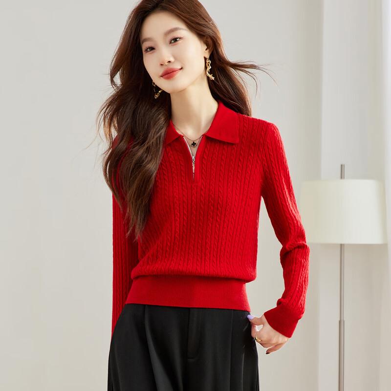 Women's 100% Wool Half-Zip Twist Knit Sweater