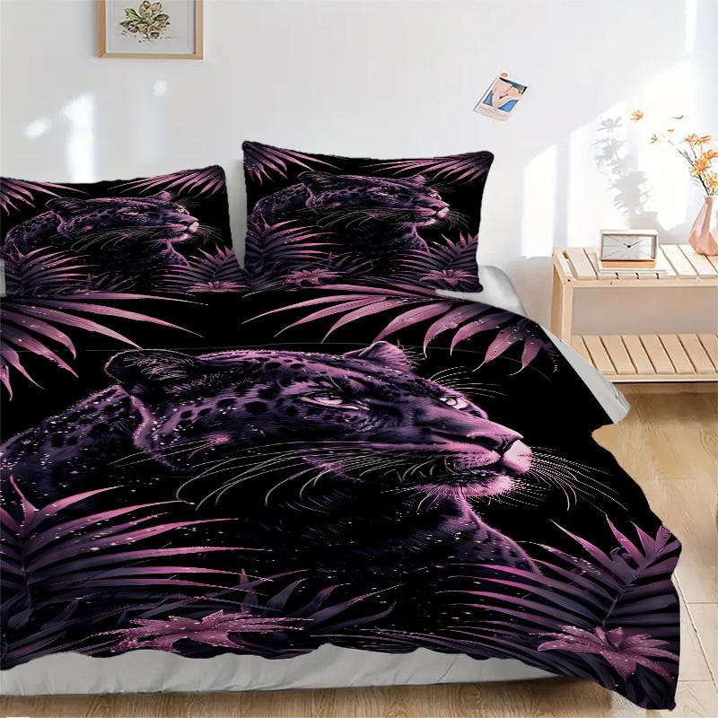 3pcs Black Leopard Print Duvet Cover Set -Includes 1 Duvet Cover and 2 Pillowcases, No Quilt Core, All-Season Home Decor yy251111095