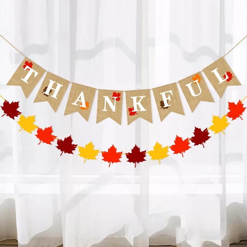 Оранжевый Желтый Красный Праздничная гирлянда из листьев Осенний баннер Осенняя вечеринка в честь Дня благодарения Украшения для дня урожая Домашняя вечеринка Подвесные принадлежности