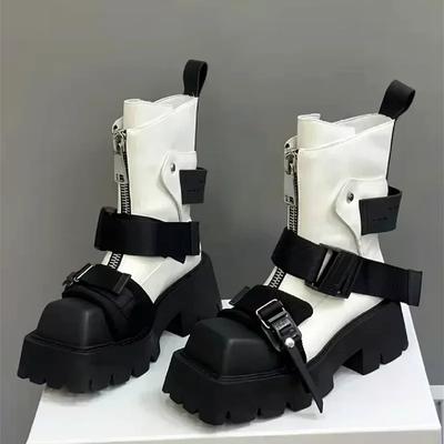 Модные роскошные кожаные ботильоны женские на молнии, с ремешком с пряжкой, мотоциклетные ботинки на толстой подошве, нескользящей платформе, боты для женщин