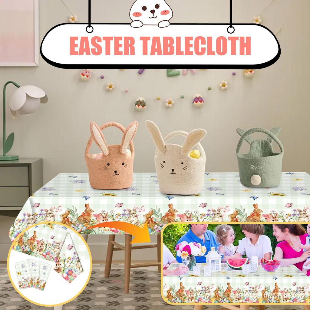 Пасхальная скатерть 54x108 дюймов Прямоугольная, Декор для пасхального стола, Весенняя скатерть Прямоугольная для вечеринки, Цветочные украшения для стола и пасхальные яйца для дома