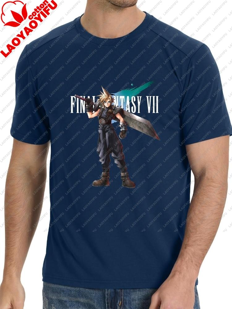 Final Fantasy VII Fashionable Streetwear Cotton Tshirt with Patterns Loose Large Size for Both Unisex and WoUnisex (Short Sleeve)