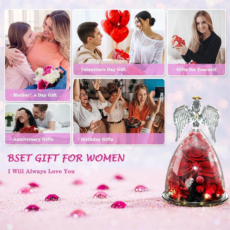 Фигурки ангелов-роз Подарки для бабушки, мамы, консервированные настоящие розы, вечные цветы в стекле для подарка на День святого Валентина, день матери, день рождения