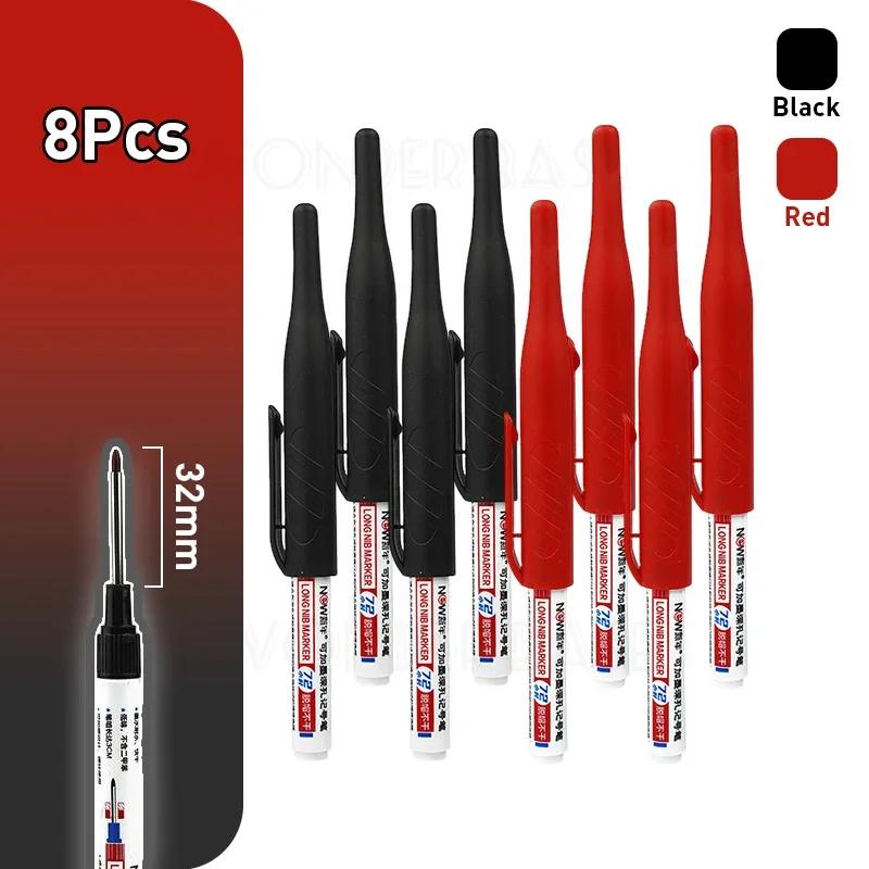 1-8Pcs 4 Colors 32mm Deep Hole Marker Pens Bathroom Waterproof Woodworking Tile Metal Multi-purpose Long Head Oil Markers Pen
