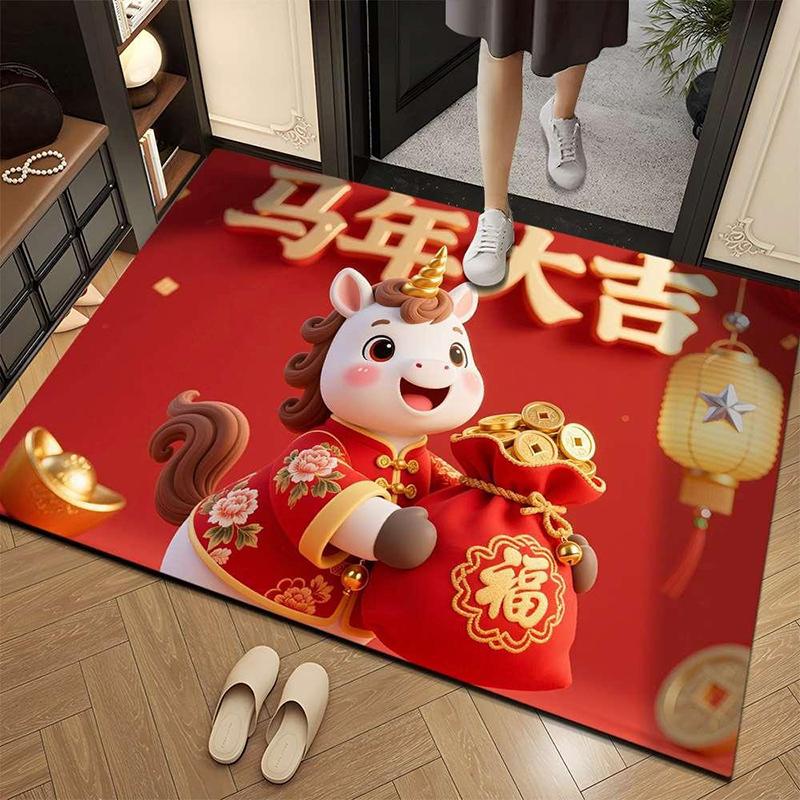 Новый год Лошади Кристальный бархат Коврик для пола Декоративное одеяло Домашний коврик для ног у входа Водопоглощающий Противоскользящий Дверной коврик