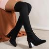 Туфли на высоком каблуке женские ботфорты сапоги вязаные остроносые массивные туфли зимние элегантные туфли-лодочки женские 2024 тренд снежные ботинки