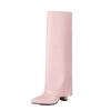 Women's Knee High Boots Winter Shoes Turned-over Edge Black White Pink Heels Long Boot Ladies Footwear Shoe