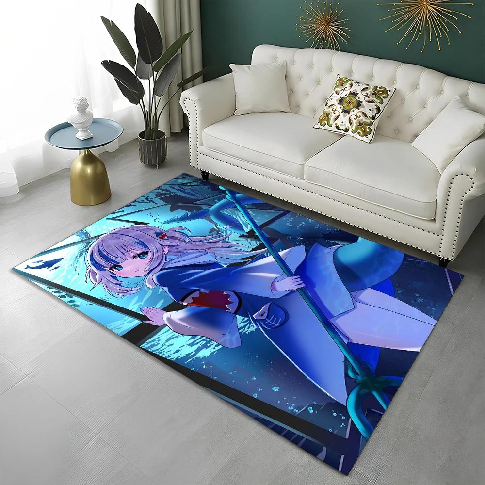 3D Cute Gawr Gura Hololive Cartoon Carpet Rug for Home Living Room Bedroom Sofa Doormat Decor,kids Area Rug Non-slip Floor Mat