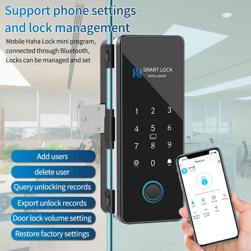 Стеклянный дверной замок с отпечатком пальца Bluetooth Умный замок для раздвижной стеклянной двери Электронный замок с RFID-картой Управление через приложение Hahalock