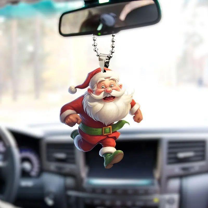 Themed Christmas Running Santa Claus Pattern Acrylic Pendant For Holiday Decor