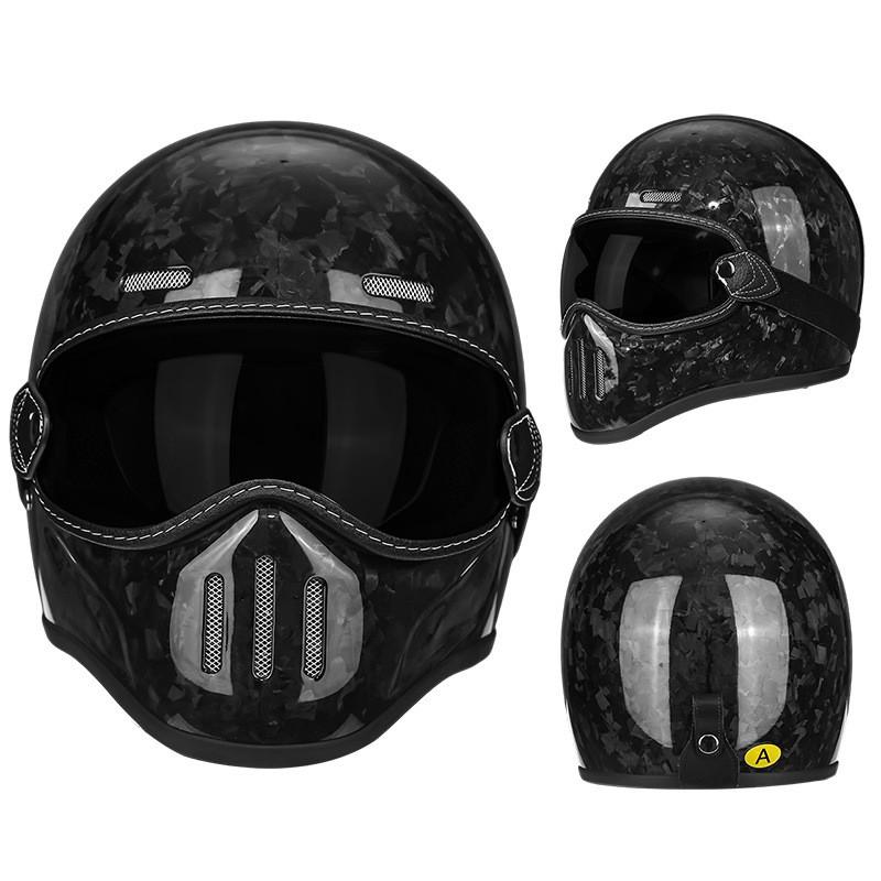 Carbon Fiber Retro Full Face Motorcycle Helmet Men Women Vintage Pig Nose Style Small Shell Cruiser Harley