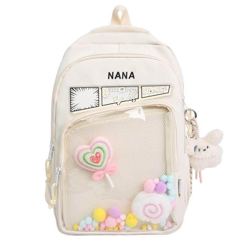 Schoolbag New Japanese Solid Color School Bag Female Middle and High School Students Versatile Large Capacity Backpack Campus Transparent Pain Bag