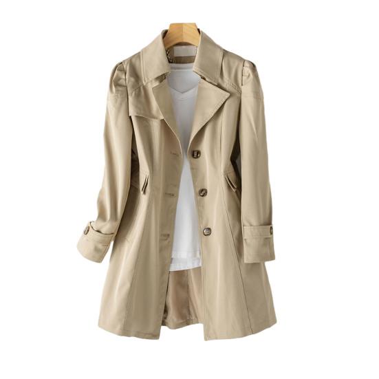 Осень-весна Женская куртка с отложным воротником, однобортное свободное пальто средней длины, однотонный цвет