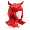 Красная аккуратная челка короткий кудрявый синтетический парик-красное роговое украшение-Хэллоуин смешной нарядный парик