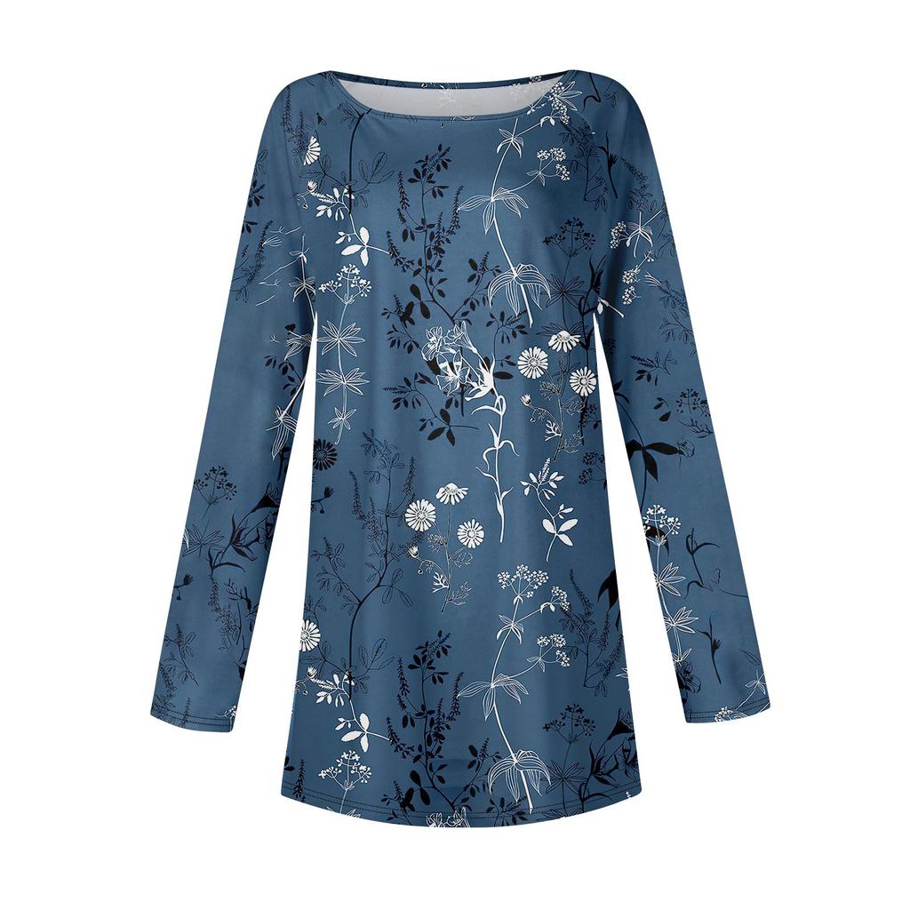 Женская повседневная футболка больших размеров с длинными рукавами и круглым принтом, верхний пуловер