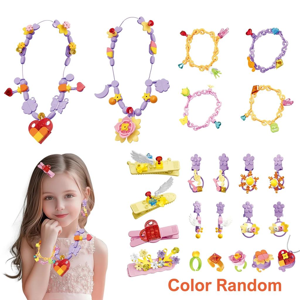 DIY Handmade Beaded Children's Crafts Girls Necklaces Bracelets Hair Clips Kids Pretend Play Makeup Toys Child Manual Activity