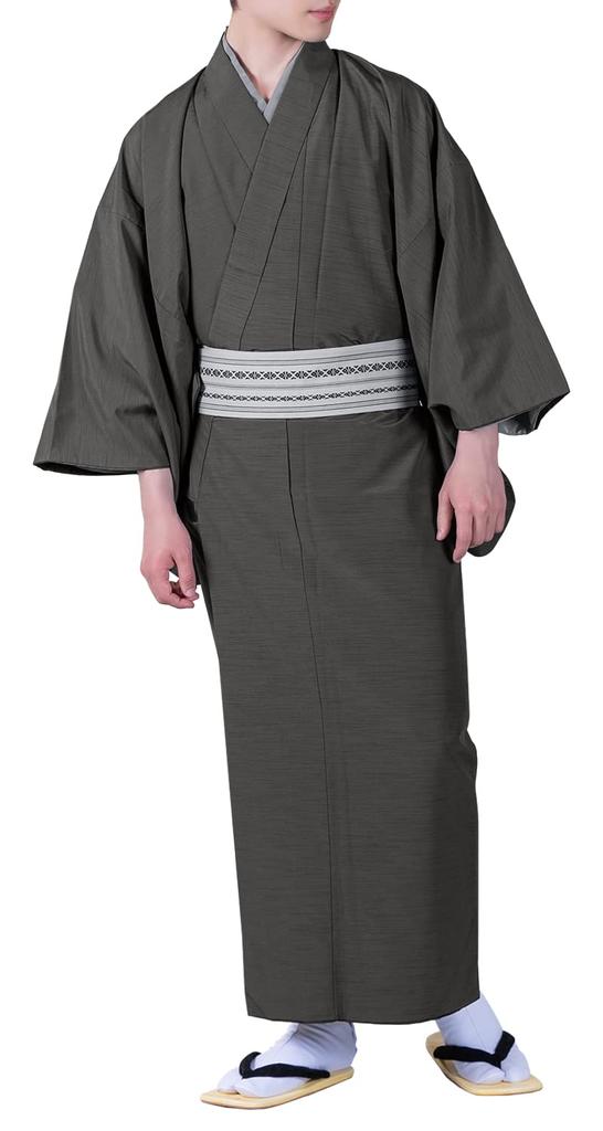 Комплект кимоно цумуги для мужчин [KYOETSU] комплект, стирающийся, ткань, на подкладке, 2 предмета (кимоно на подкладке, хаори) (Л, черный)