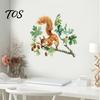 Soft Watercolor Illustration Decals Squirrel Wall Sticker, Cute Tree Branch Decal, Stickers Forest Animal Mural Art for Living Room, Bedroom, Nursery