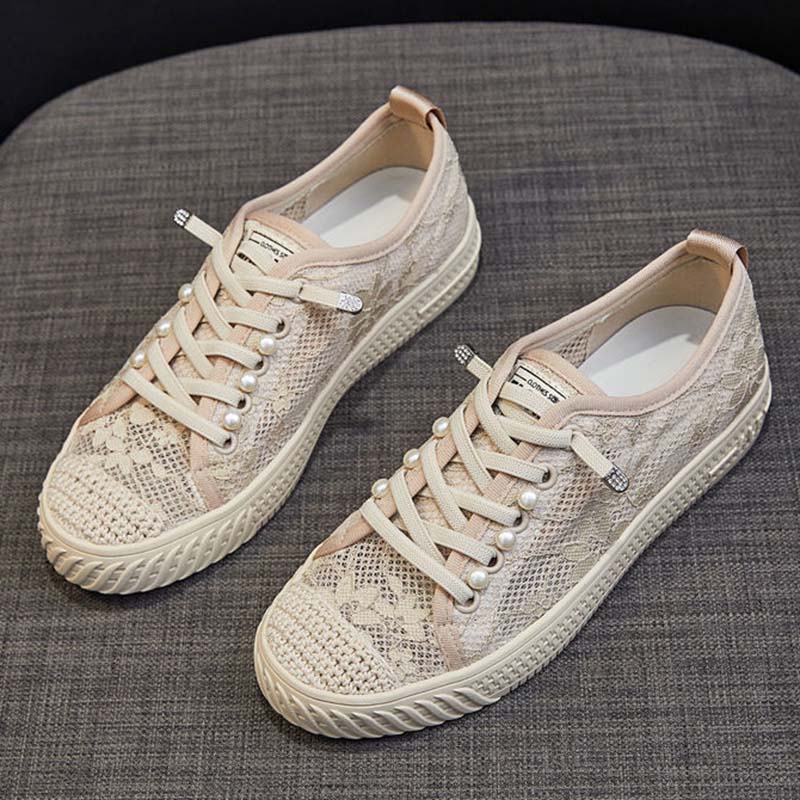 Женская обувь на плоской подошве с сетчатым вырезом, дышащая парусиновая обувь с тонкой мягкой подошвой, простой повседневный стиль, весна-лето