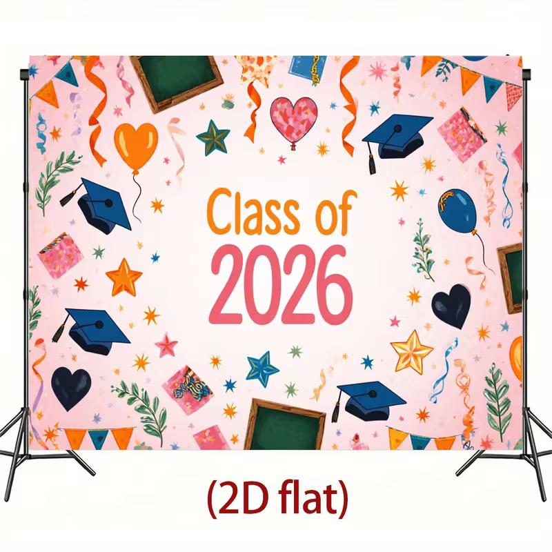 2D Class of 2026 Grad Banner, Cute Pink Background with Stars