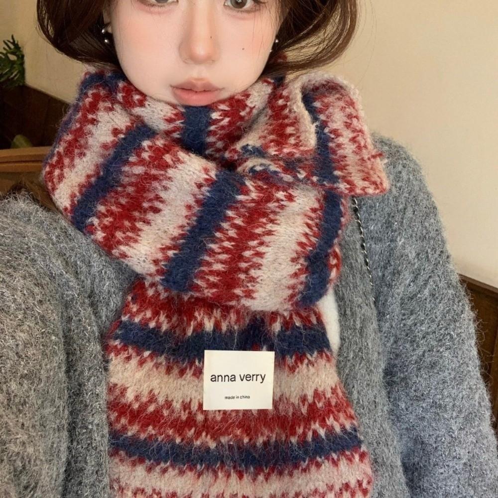 Warm Striped Knit Scarf 164cm x 30cm Winter Neck Warmer Unisex Cold Proof Scarf Cold Weather