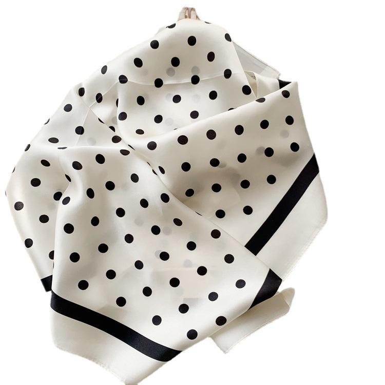 Black and white temperament polka dot versatile mulberry silk scarf women's satin silk 71 square scarf spring and summer scarf silk scarf