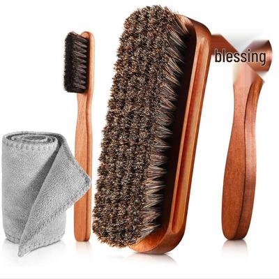 Набор щеток для ухода за обувью из конского волоса с салфеткой из микрофибры, набор для полировки из 4 предметов.