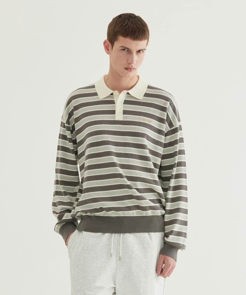COVERNAT Striped Collar Knit Gray