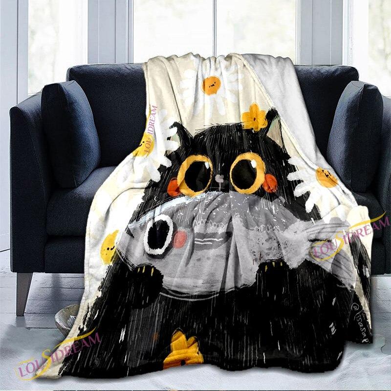 Cartoon Cute Cat Pattern Blanket Warm Blanket Super Soft Flannel Blanket Plush Bed Blanket for Adults and Children Bed or Sofa