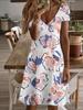 Vneck shortsleeve midi dress floral women’s dress abstract flower print pattern 3D premium printing durable and stylish perfect for summer casual