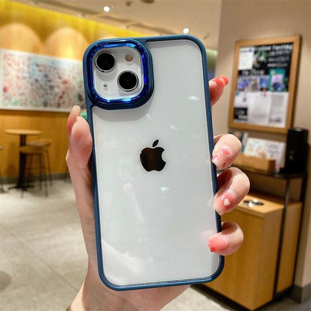 Прозрачный металлический чехол с рамкой объектива для Iphone 14 13 12 11 Pro Xs Max Xr X 14plus прозрачный силиконовый противоударный чехол для телефона Funda