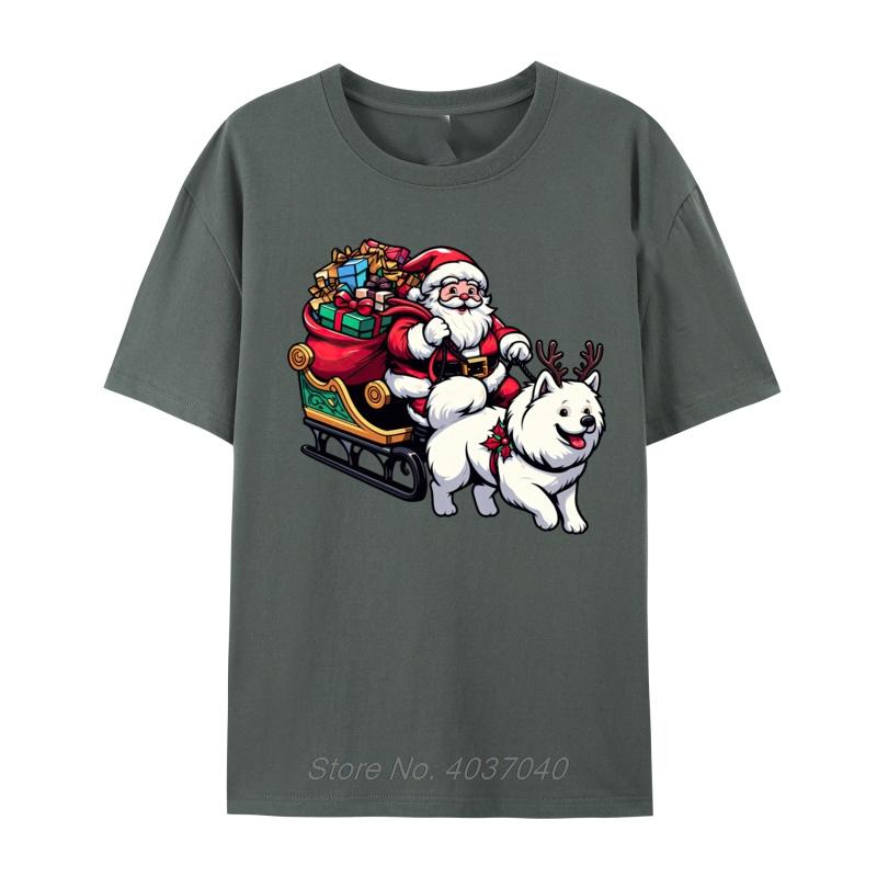 Samoyed Santa Claus Funny Dog Christmas Tshirt O Neck Cotton Tees Newest T Shirt Unisex Cotton Tshirt Fitness Tops Unisex Clothes