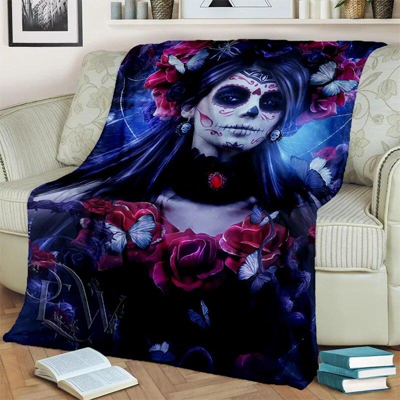 Horror Female Skull Dead Girl Gothic Blanket,Soft Throw Blanket for Home Bedroom Bed Sofa Picnic Travel Office Cover Blanket Kid
