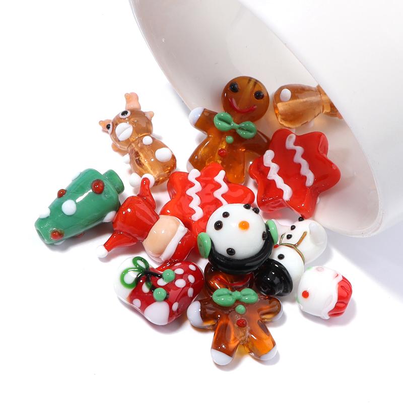 2Pcs Christmas Collection Lampwork Loose Beads Christmas Tree Santa Claus Snowman shaped Beads For DIY Bracelet Jewelry Gifts